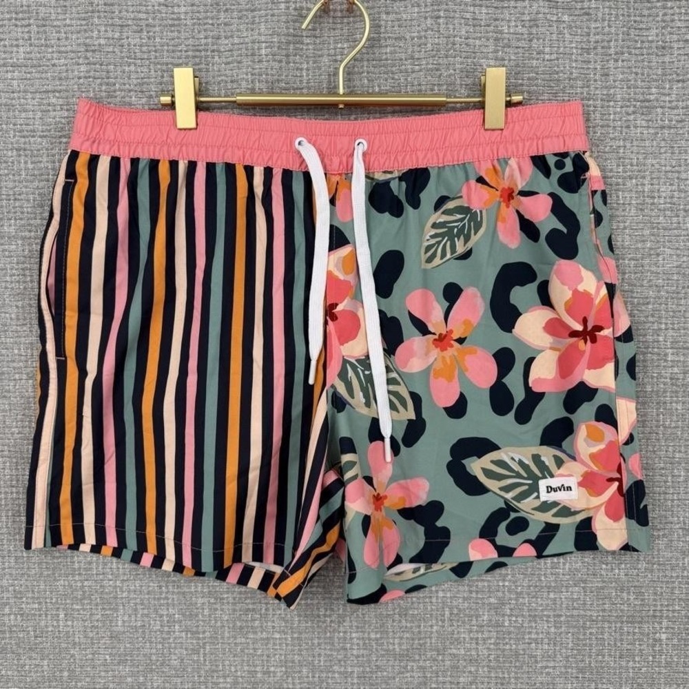 Duvin Shorts Mens L Multicolor Athletic Beach Microfiber Drawstring Pockets